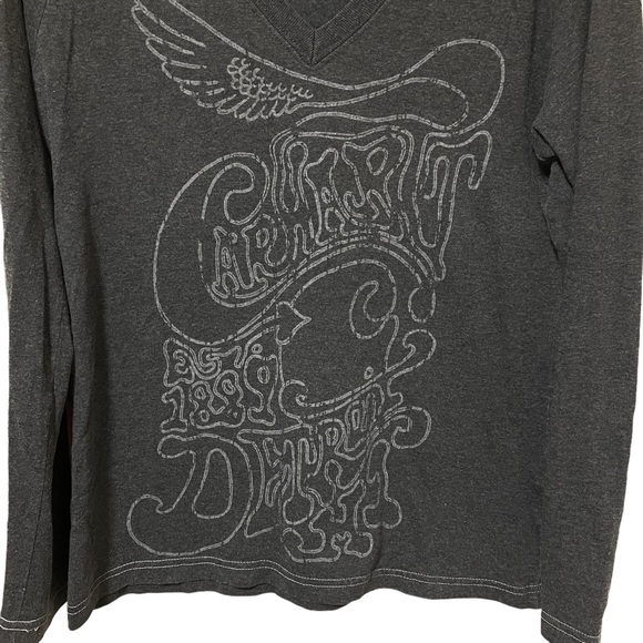 Carhartt Spell Out Graphic Gray V-Neck Long Sleeve  Tee - Picture 2 of 5